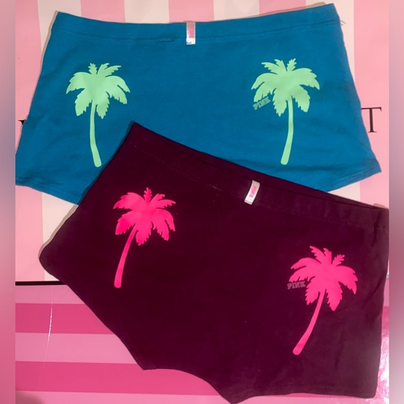 2 new PINK Victoria’s Secret boyshort panties bundle pink Panties shortie palms - Picture 1 of 4
